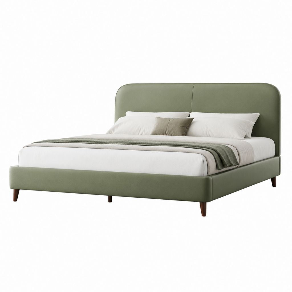 Lit double 160 x 200 cm vert olive capitonné en similicuir PU avec tête de lit arrondie