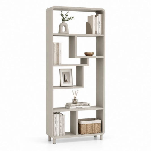 Bibliothèque haute à 6 niveaux beige en panneaux MDF 80 x 30 x 180 cm