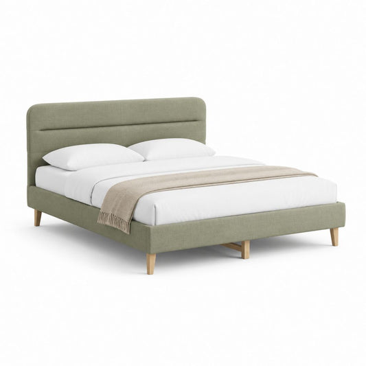 Lit double vert sauge en polyester avec cadre rembourré 160 x 200 cm 176 x 216 x 104 cm