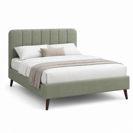 Cadre de lit double 160 x 200 cm vert sauge en polyester avec tête de lit capitonnée