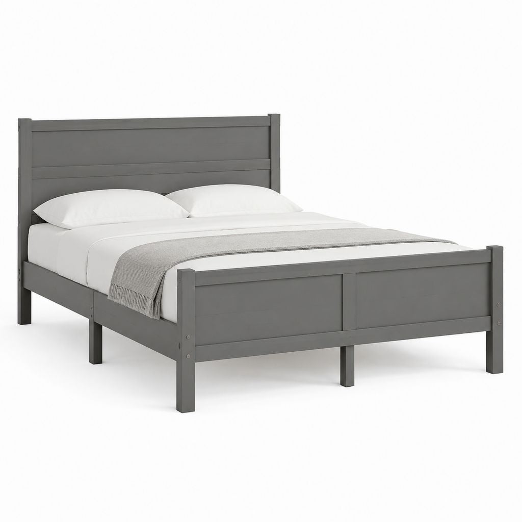 Cadre de lit double gris anthracite en pin massif 160 x 200 cm avec tête et pied de lit