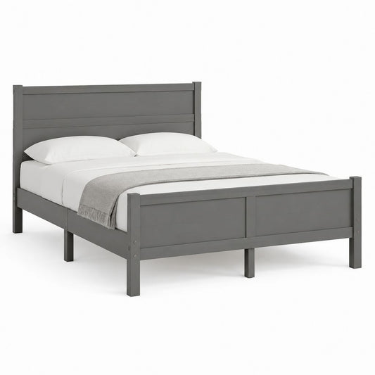 Cadre de lit double gris anthracite en pin massif 160 x 200 cm avec tête et pied de lit