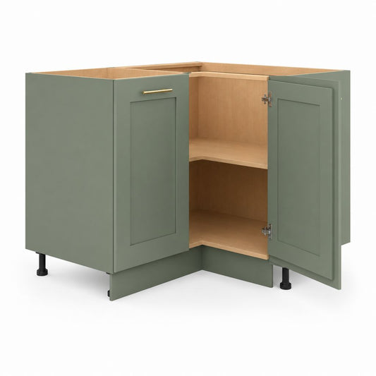 Meuble bas d'angle de cuisine vert sauge en panneaux de particules 90 x 90 x 82 cm