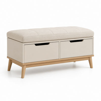 Banc de bout de lit avec rangement beige et blanc cassé en MDF polyester rectangulaire 100 x 40 x 50 cm