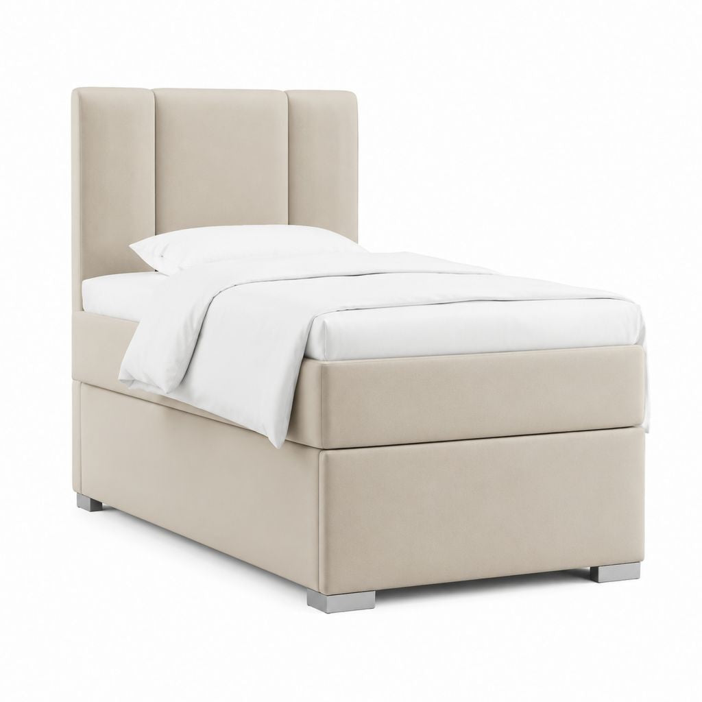 Lit capitonné beige en polyester 90 x 200 cm avec tête de lit haute