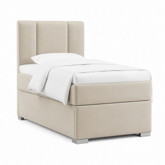 Lit capitonné beige en polyester 90 x 200 cm avec tête de lit haute