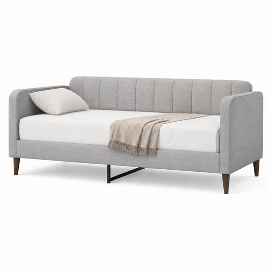 Lit banquette 1 place gris en polyester 90 x 200 cm avec accoudoirs
