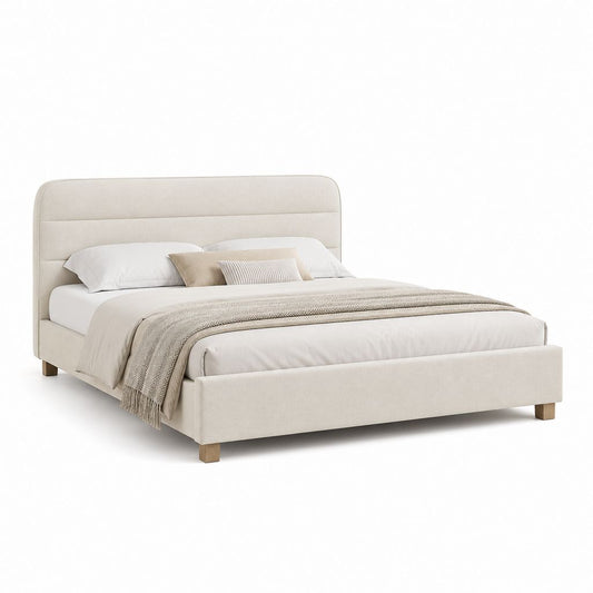 Lit double avec cadre de lit beige en polyester rectangulaire 160 x 200 cm