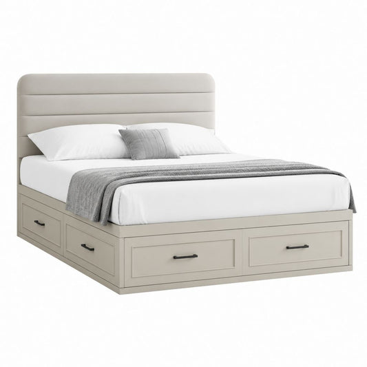 Lit double avec rangement grège en MDF et revêtement PU rectangulaire 160 x 200 cm