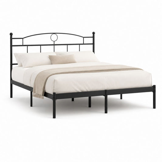 Cadre de lit double noir en acier 140 x 190 cm avec tête de lit arquée